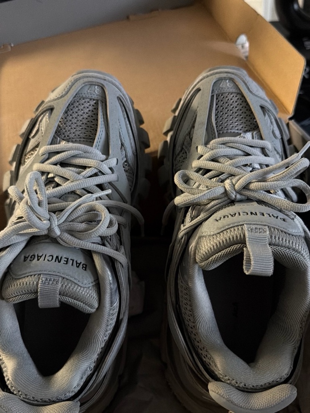 Balenciaga Men's Grey Layered Runner Sneakers